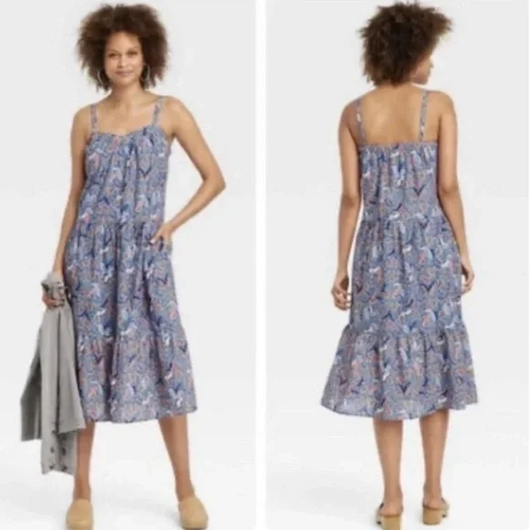 Knox Rose Pleated Midi Sundress in Blue and Orange - Picture 1 of 16